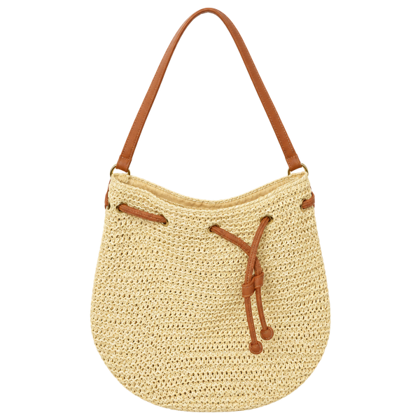 Montce Straw Bucket Bag Tan Leather Drawstring Crossbody Purse