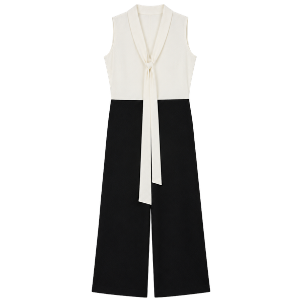 Ann Taylor Petite Jumpsuit Size 00P Black White Tie Neck