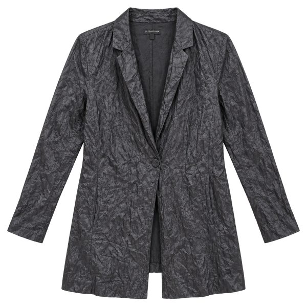 Eileen Fisher Steel Satin Jacket Size 1X Black Metallic Long Sleeve