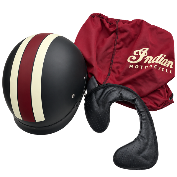 Indian Motorcycle Half Helmet Matte Black with Red Cream Stripes