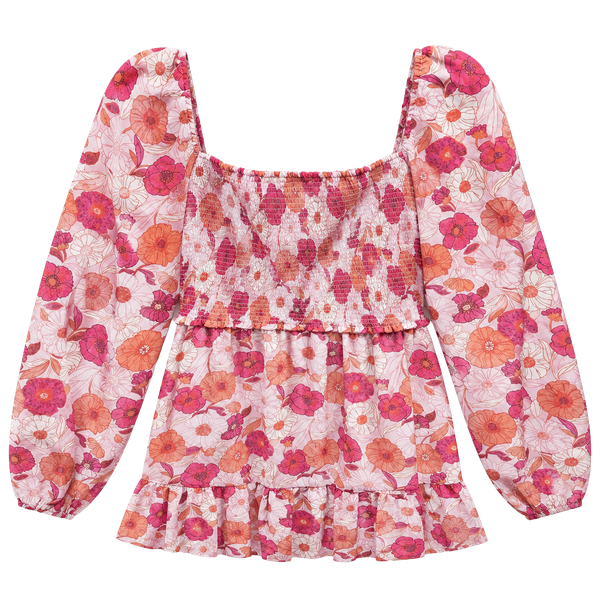 Wilfred Grace Dress Size L Pink Floral Smocked Long Sleeve Mini
