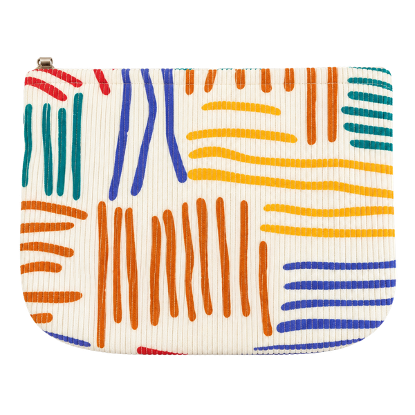 A Gogo Original Corduroy Makeup Bag Abstract Striped Print 10.5" x 7.5"