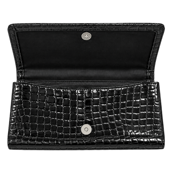 Kate Landry Black Faux Crocodile Embossed Clutch Purse Magnetic Closure