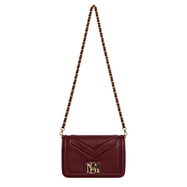 Badgley Mischka Pleated Crossbody Bag Burgundy Gold Chain