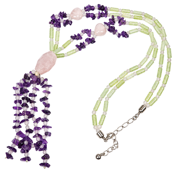 Jay King Desert Rose Trading Rose Quartz, Jadite, Amethyst Tassel Necklace