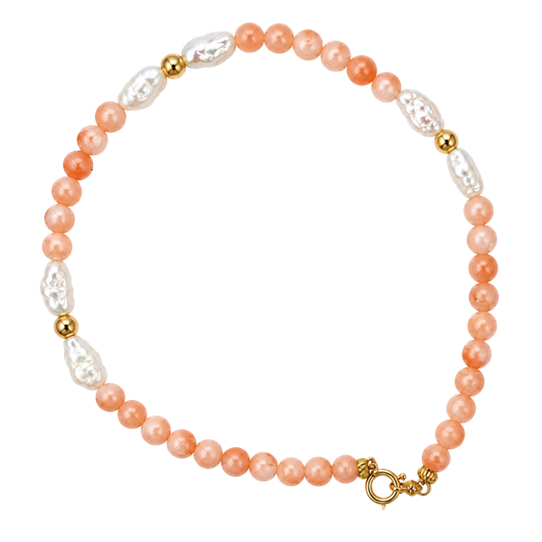 14k Yellow Gold Pear And Cora Beadl Bracelet 7 1/2"