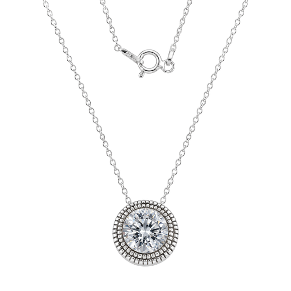Sterling Silver Bezel Set Solitaire Pendant And Necklace