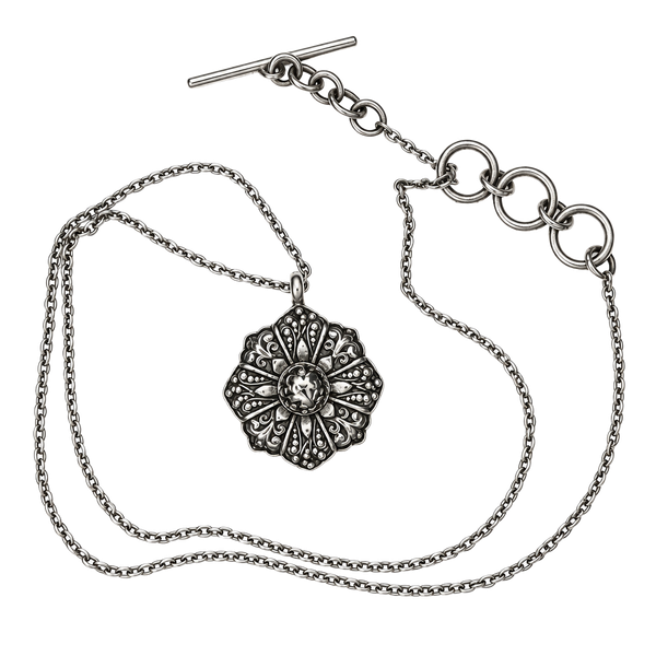 Lois Hill Sterling Silver 925 Flower Pendant 17" Toggle Necklace