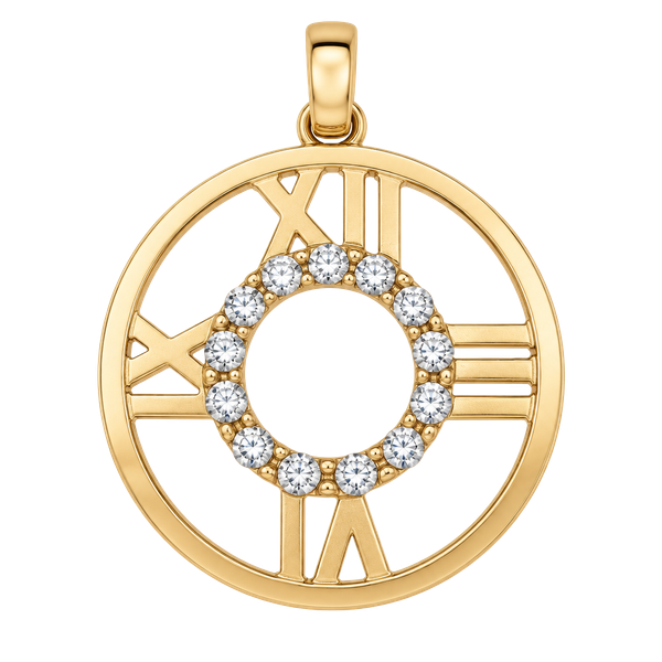14k Yellow Gold Roman Numeral Clock Pendant