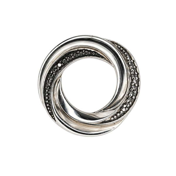 925 Sterling Silver Black/white Diamond Round Swirl Slide Pendant