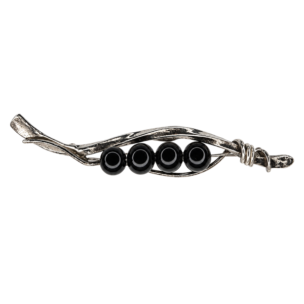 Vintage Sterling Silver Onyx Bead Brooch Pin