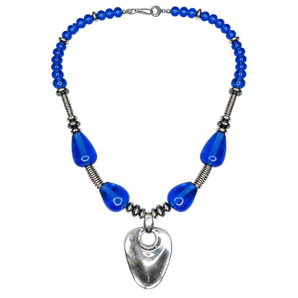 RLM Robert Lee Morris STATEMENT NECKLACE Sterling Silver COBALT BLUE