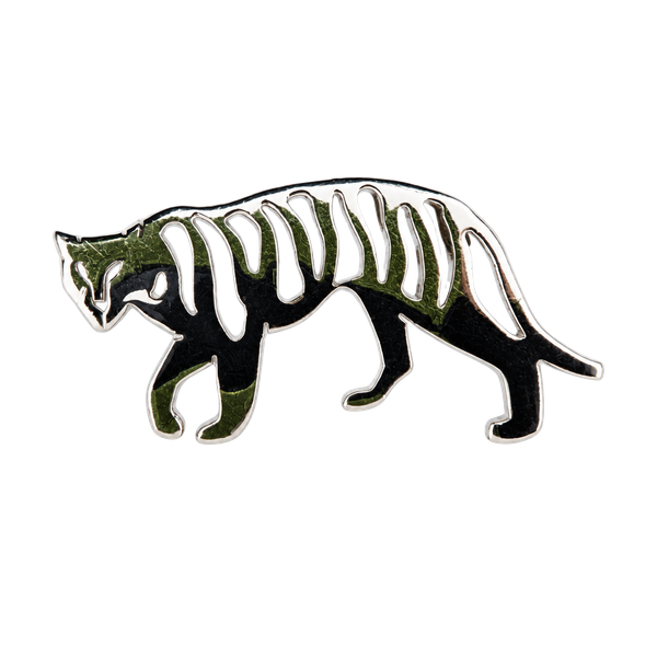 Sterling Silver 925 Tiger Brooch Pin Signed.  2.25 in Silver Animal