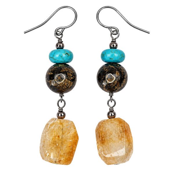 Sterling Silver Turquoise And Citrine Dangle Earrings