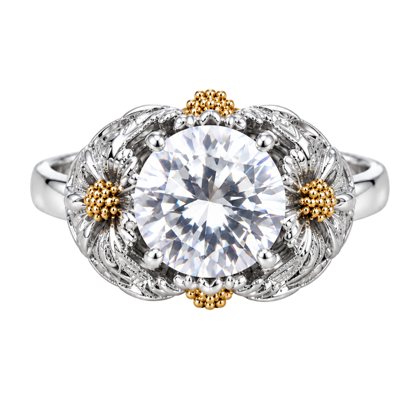 Sunflower Ring Size 6 Silver 925 Two-Tone Floral Solitaire
