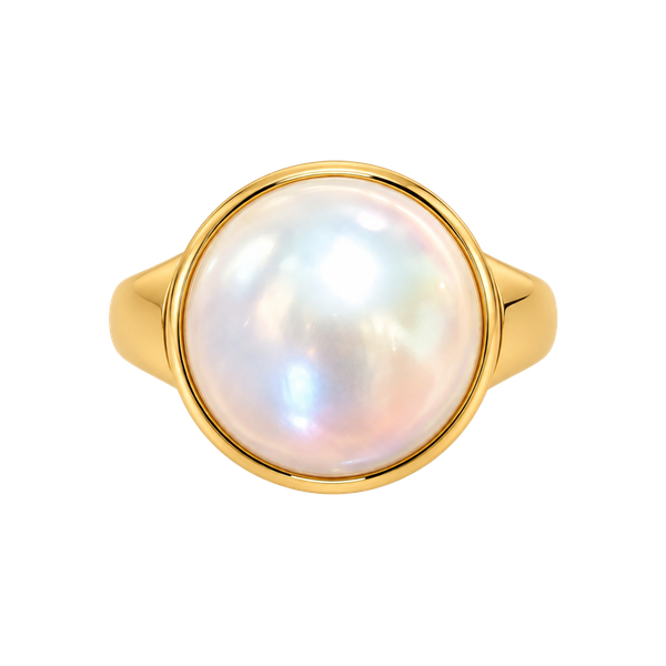 Fashion Jewelry Gold Tone Mabe Pearl Ring Size 6