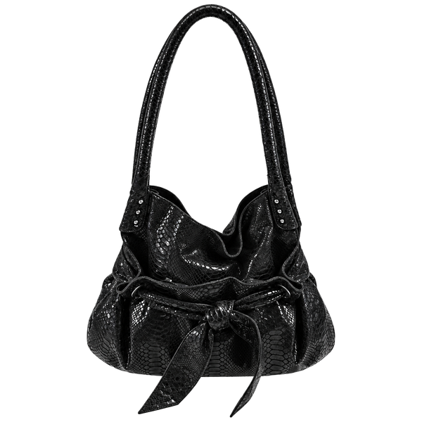 Perlina Black Snakeskin Embossed Leather Handbag