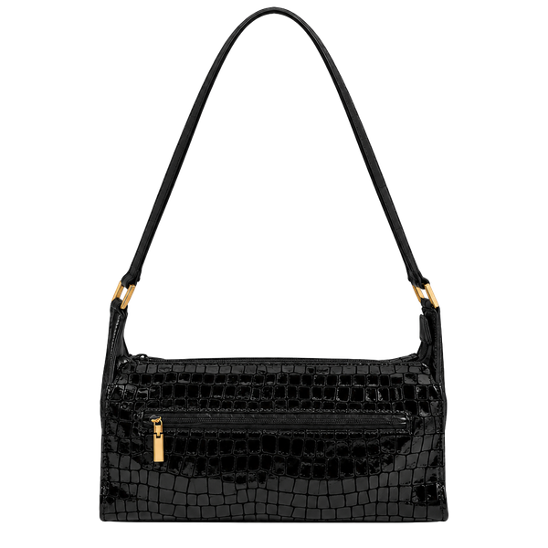 Karam Leather Goods Inc. Black Croc Embossed Shoulder Bag