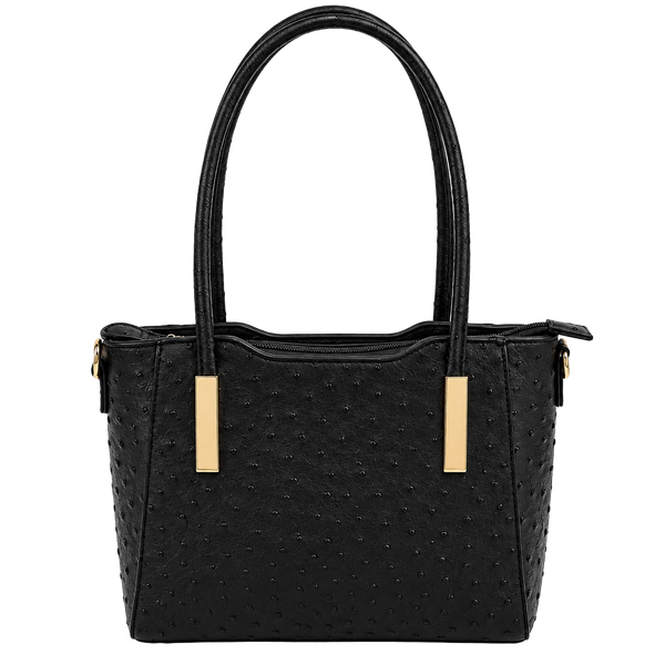 Ostrich Embossed Black Handbag
