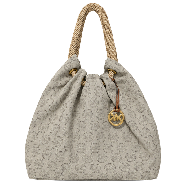 Michael Kors Logo Canvas Rope Handle Hobo Tote Bag Gray