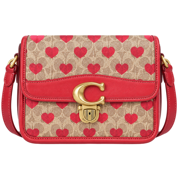 Coach Studio Shoulder Bag Signature Canvas Heart Print Red Leather