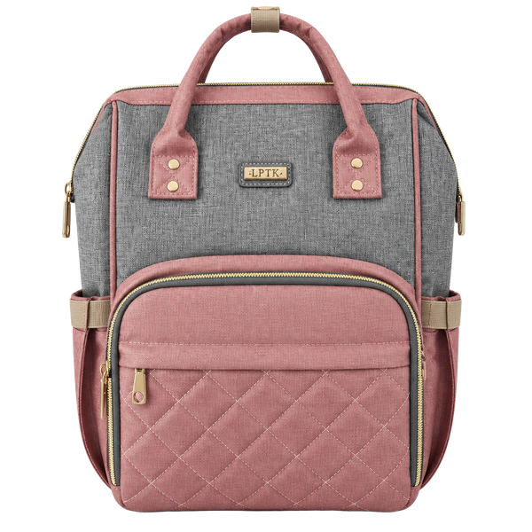 GAIVP Diaper Bag Backpack Grey Pink Quilted Travel Mommy Bag