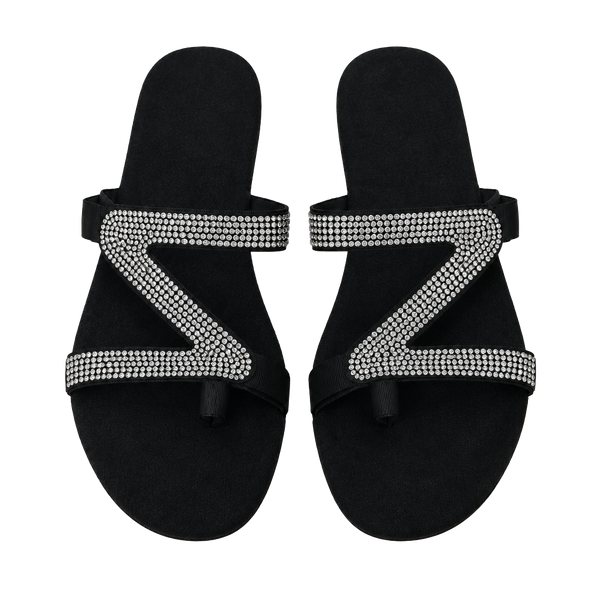 Unbranded Rhinestone Z Strap Flat Sandals Size 38 Black