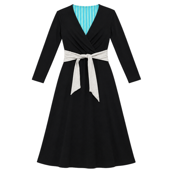 Jones New York Dress Size 6 Black Beige Wrap Long Sleeve