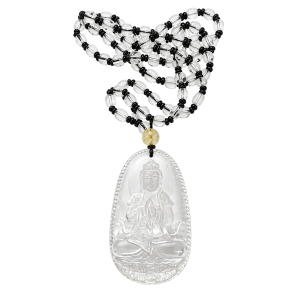 Clear Glass Guanyin Bodhisattva Pendant Necklace