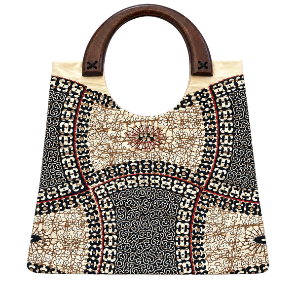 Handmade African Print Tote Bag With Wooden Handles