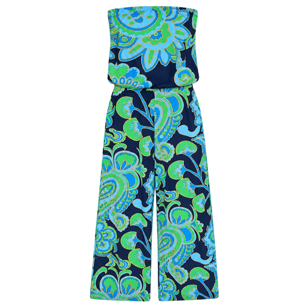 Veronicam Paisley Strapless Jumpsuit Size S Blue Green