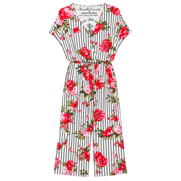 Unbranded Black White Striped Floral Romper Split Leg