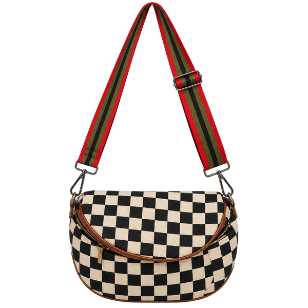 Unbranded Black Beige Checkered Crossbody Bag