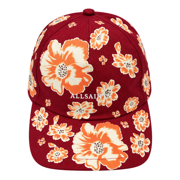 AllSaints Floral Baseball Cap Burgundy Adjustable