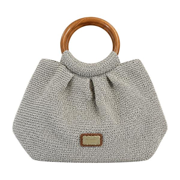 Elka Accessories Crochet Straw Bag with Wooden Handle and Metal Clasp