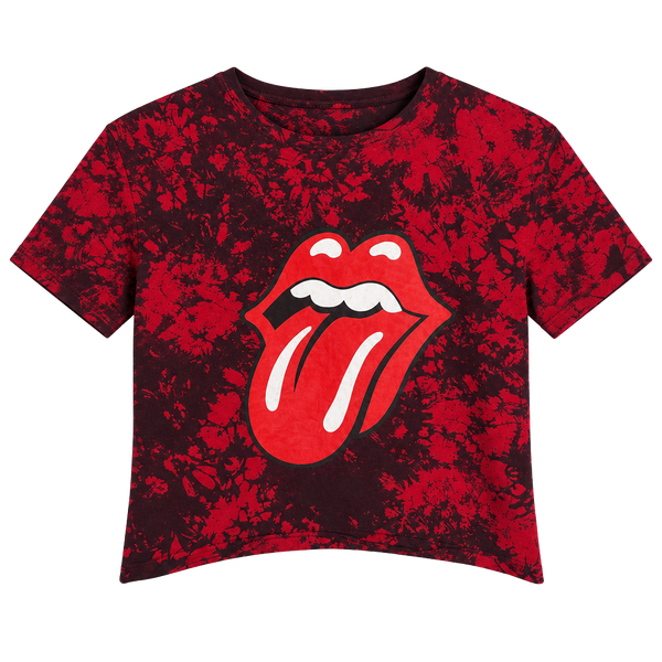 the Rolling Stones Red and Black Tie-Dye Kids Graphic Tee with Tongue Logo