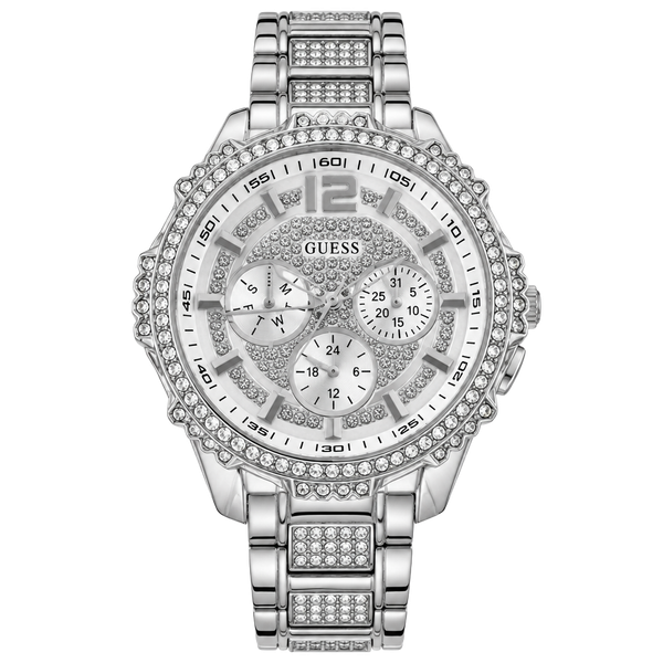 Guess W0286L1 Stainless Steel Crystal Pave Multi-Function Watch Silver
