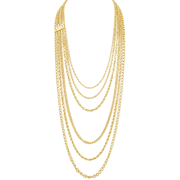 Vintage Multi Strand Gold Tone Layered 6-Chain Necklace Ornate Clasp Set