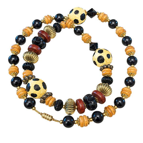 Stunning Vintage Boho Tribal Statement Necklace - Mixed Media Multitexture Beads