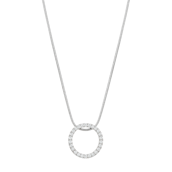 Vtg Signed RSE Sterling Silver Eternity Circle Pendant Necklace 925 Clear CZ