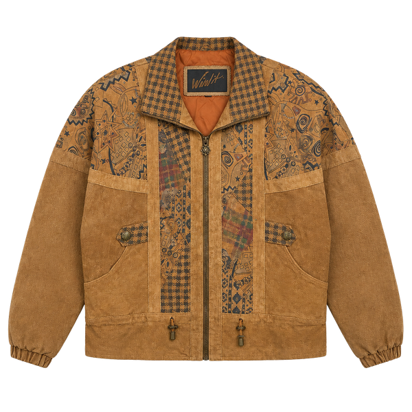 Winlit Vintage Suede Patchwork Leather Jacket Brown