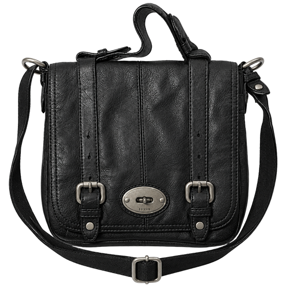 Fossil Black Leather Crossbody Flap Bag