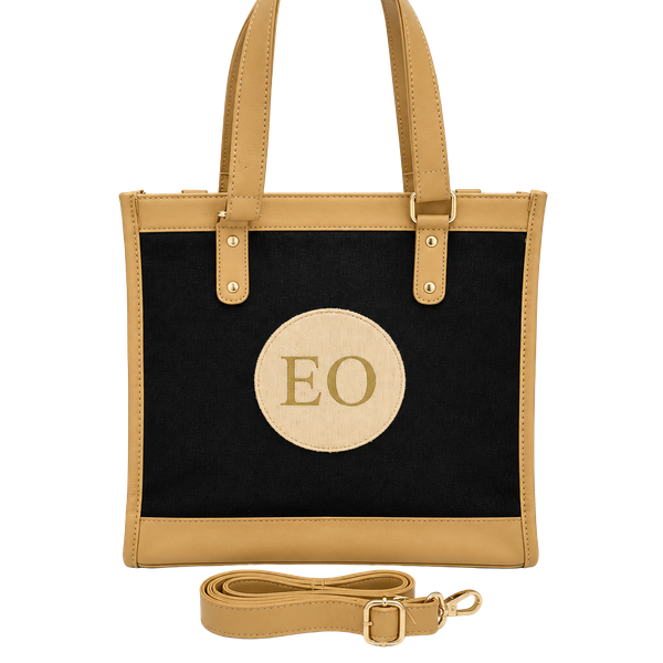 Custom Monogrammed Black Tan Canvas Tote Bag EO