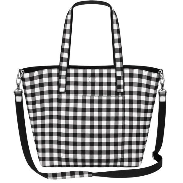 Black White Gingham Checkered Tote Bag With Strap