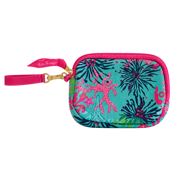 Lilly Pulitzer Teal & Hot Pink Floral Wristlet Key Pouch