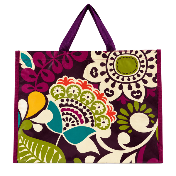 Vera Bradley PLUM CRAZY Floral Laminated Tote in Purple, Teal, Green and White