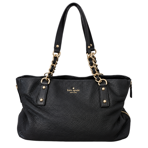 kate spade Black Leather Shoulder Bag with Gold Chain Accents