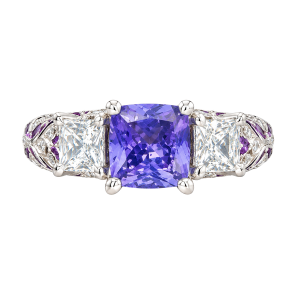 Vintage Style Silver .925 Purple Enamel Rhinestone Ring
