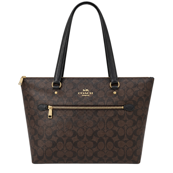 Coach Gallery Tote F79609 Brown Black Signature Canvas Shoulder Bag