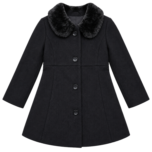 The Children's Place Black Faux Fur Collar Long Sleeve Bow Dress Coat Size 5T